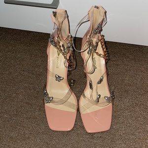 Baby pink butterfly heels